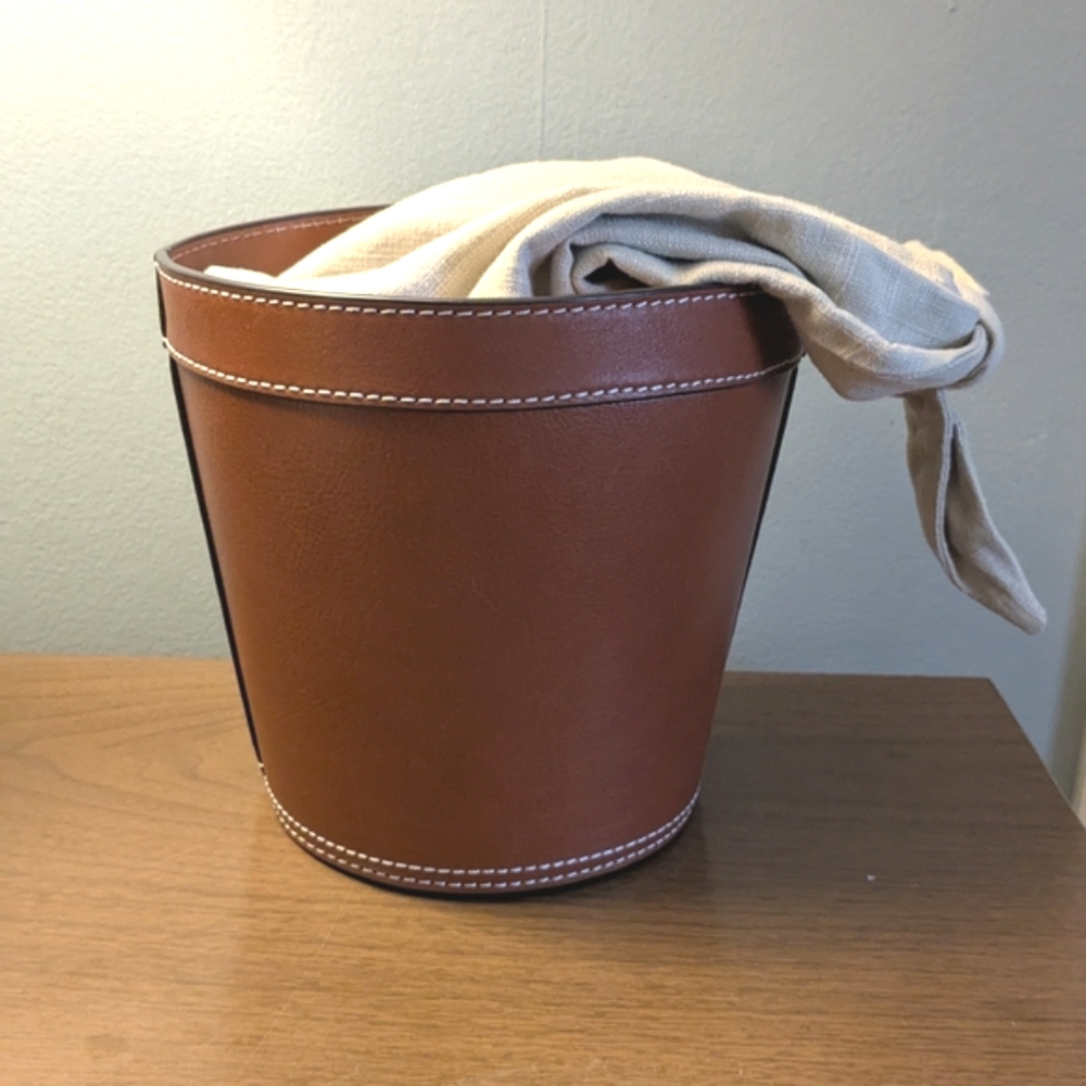 STAUD Brown Leather Bucket with Beige Cloth handbag